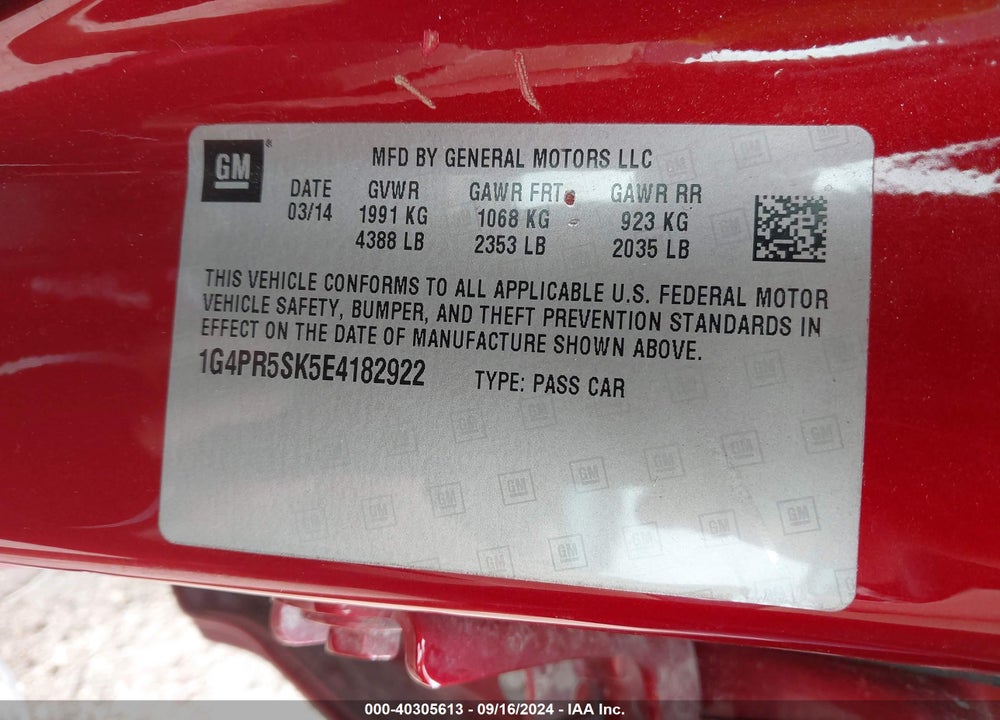 2014 BUICK VERANO CONVENIENCE GROUP VIN: 1G4PR5SK5E4182922