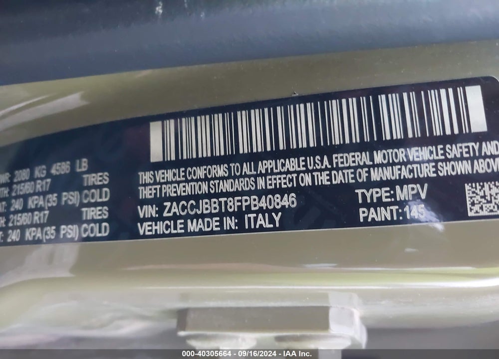 2015 JEEP RENEGADE LATITUDE VIN: ZACCJBBT8FPB40846