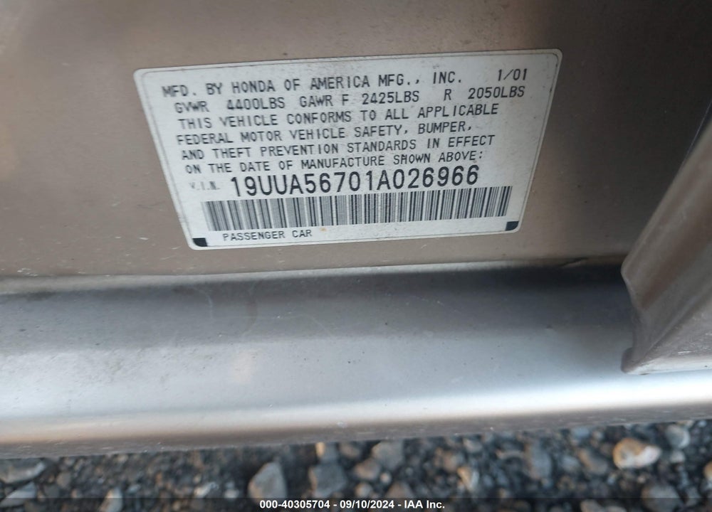 2001 ACURA TL 3.2 VIN: 19UUA56701A026966
