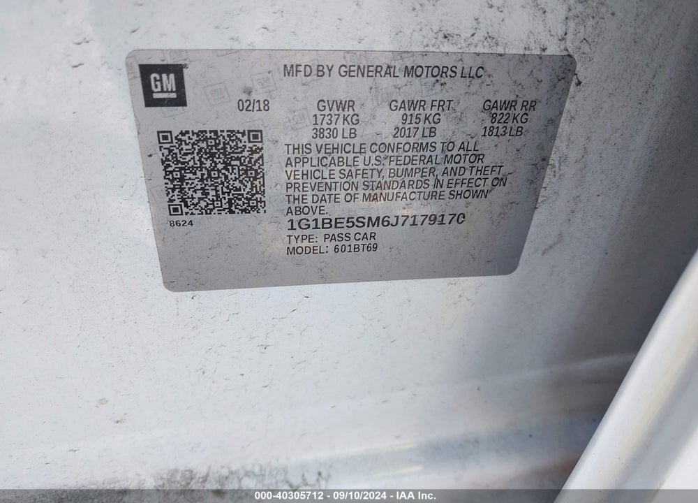 2018 CHEVROLET CRUZE LT AUTO VIN: 1G1BE5SM6J7179170