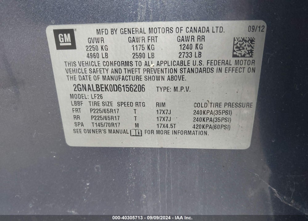 2013 CHEVROLET EQUINOX LS VIN: 2GNALBEK0D6156206