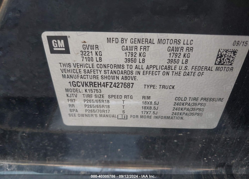 2015 CHEVROLET SILVERADO 1500 1LT VIN: 1GCVKREH4FZ427687