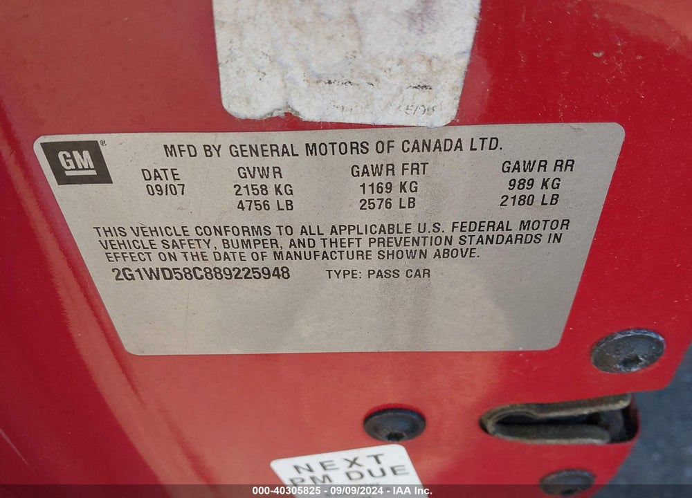 2008 CHEVROLET IMPALA  SS VIN: 2G1WD58C889225948