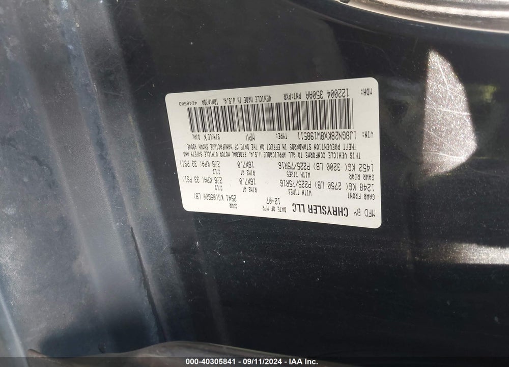 2008 JEEP LIBERTY SPORT VIN: 1J8GN28KX8W198511