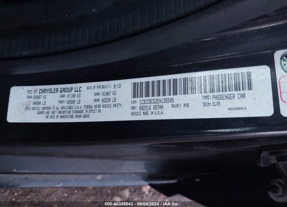 2014 CHRYSLER 200 LIMITED VIN: 1C3CCBCG2EN135505