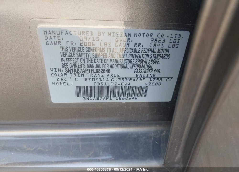 2015 NISSAN SENTRA SV VIN: 3N1AB7AP1FL682646