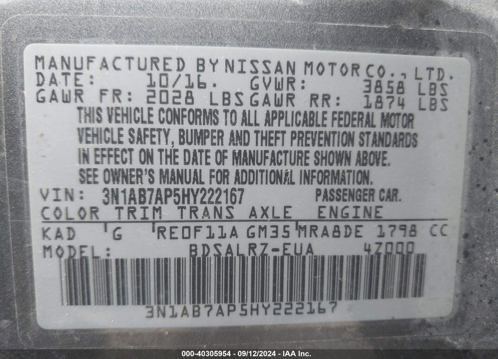2017 NISSAN SENTRA SR VIN: 3N1AB7AP5HY222167