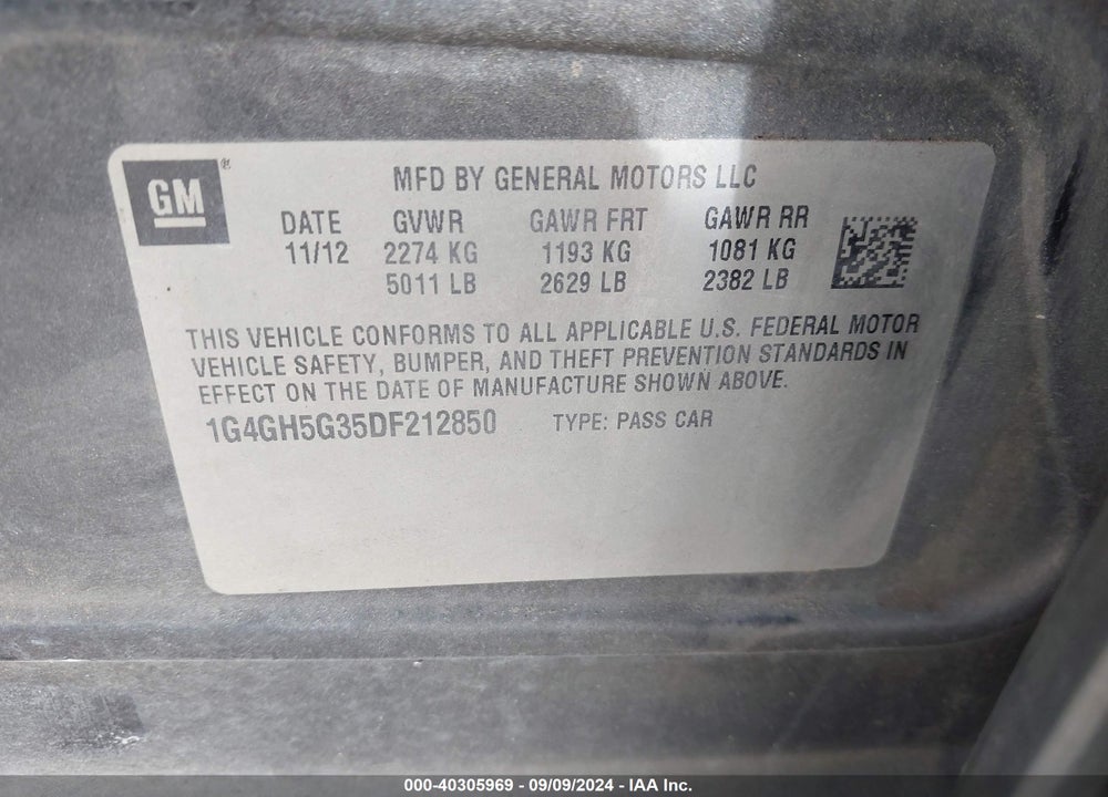 2013 BUICK LACROSSE PREMIUM 2 GROUP VIN: 1G4GH5G35DF212850