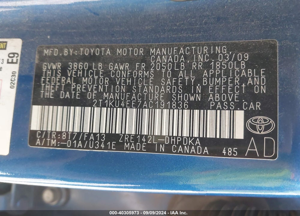 2010 TOYOTA MATRIX VIN: 2T1KU4EE7AC191836