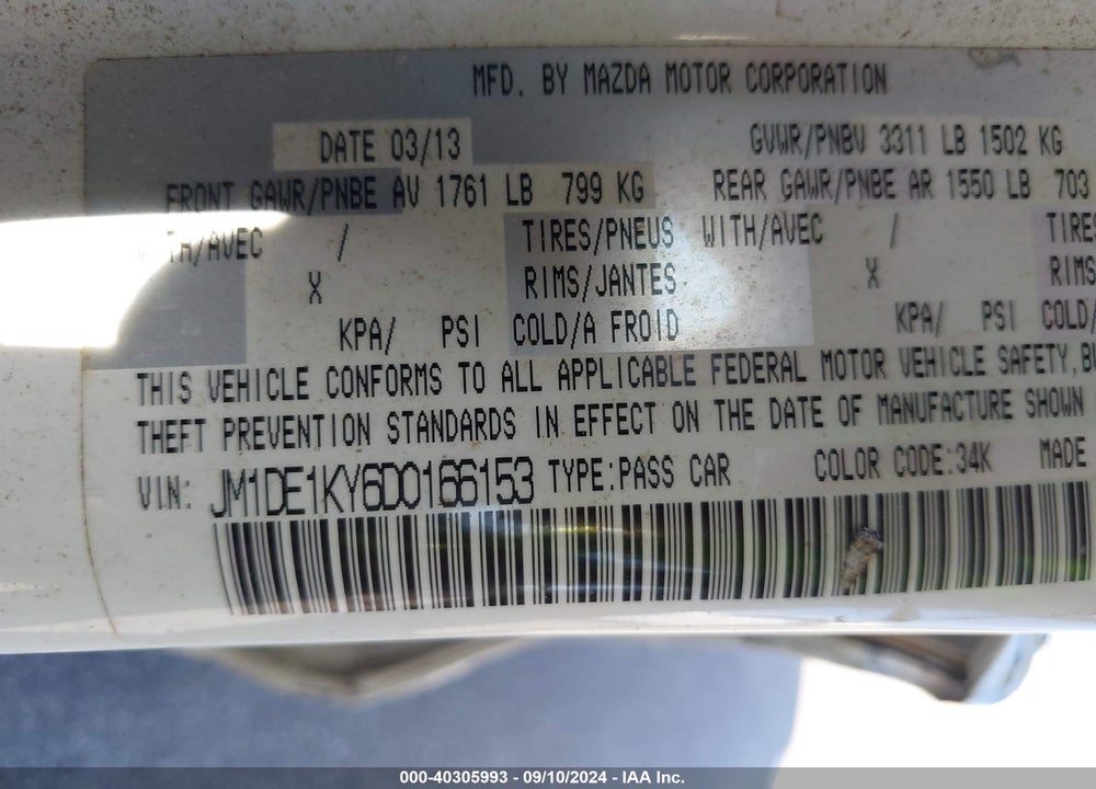 2013 MAZDA 2 SPORT VIN: JM1DE1KY6D0166153