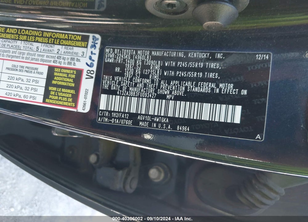2015 TOYOTA VENZA LE VIN: 4T3ZA3BB3FU093427