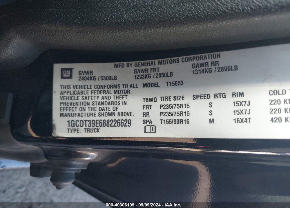 2008 CHEVROLET COLORADO LT VIN: 1GCDT39E688226629