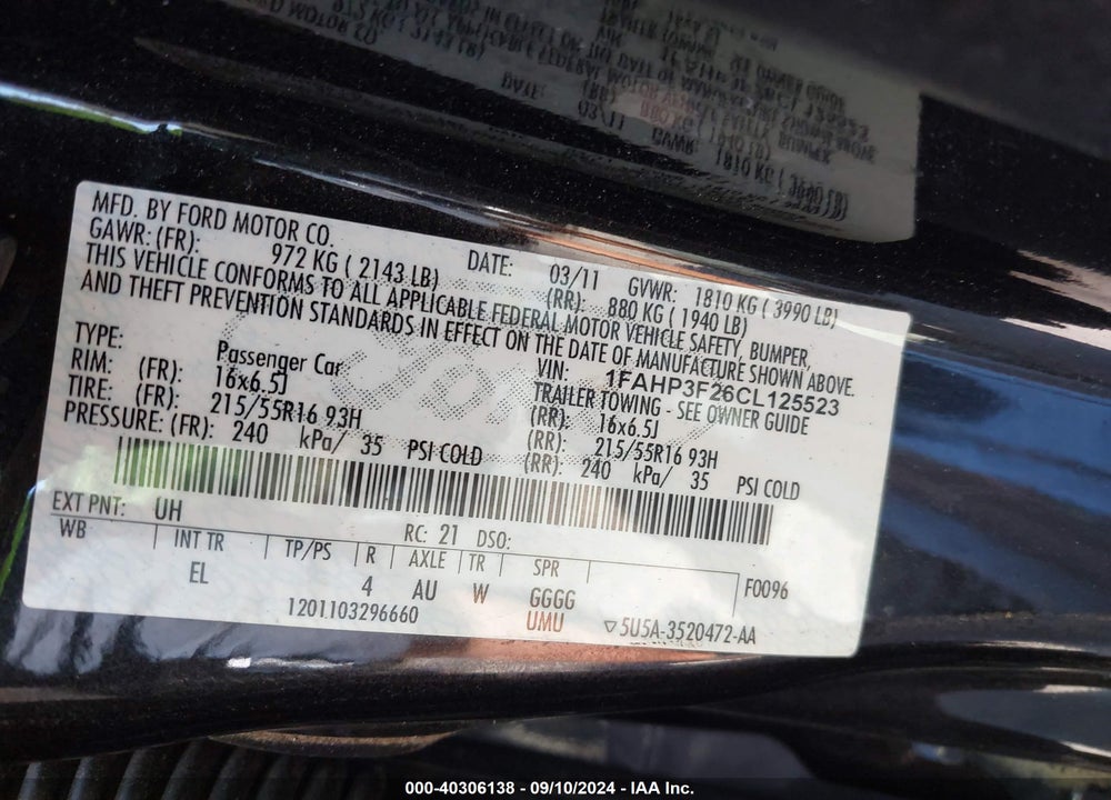 2012 FORD FOCUS SE VIN: 1FAHP3F26CL125523
