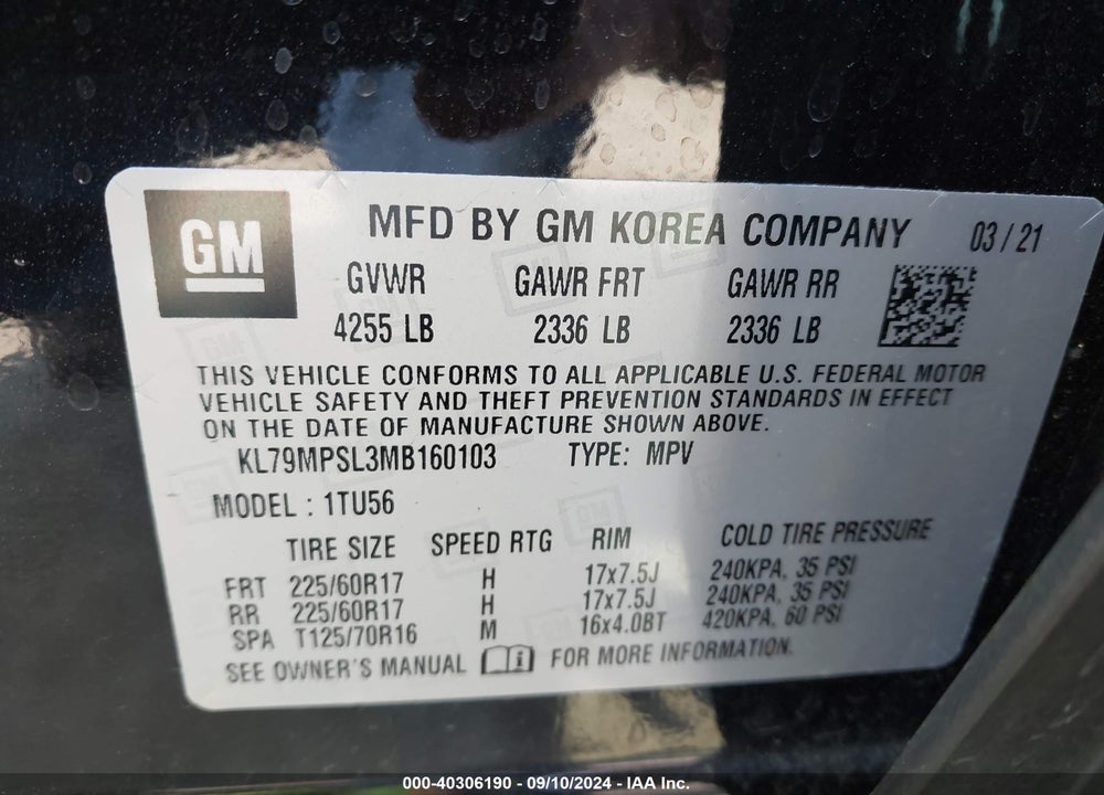 2021 CHEVROLET TRAILBLAZER FWD LT VIN: KL79MPSL3MB160103