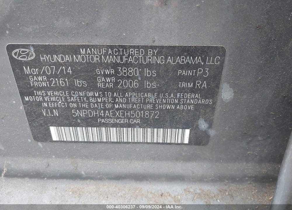 2014 HYUNDAI ELANTRA VIN: 5NPDH4AEXEH501872