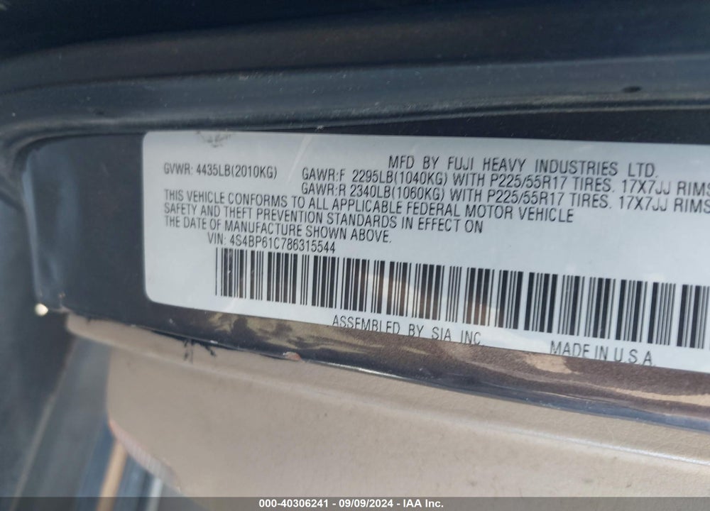 2008 SUBARU OUTBACK 2.5I VIN: 4S4BP61C786315544
