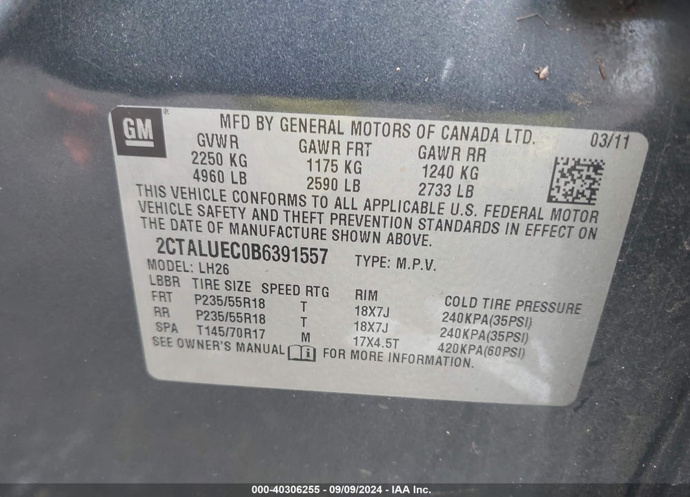 2011 GMC TERRAIN SLT-1 VIN: 2CTALUEC0B6391557