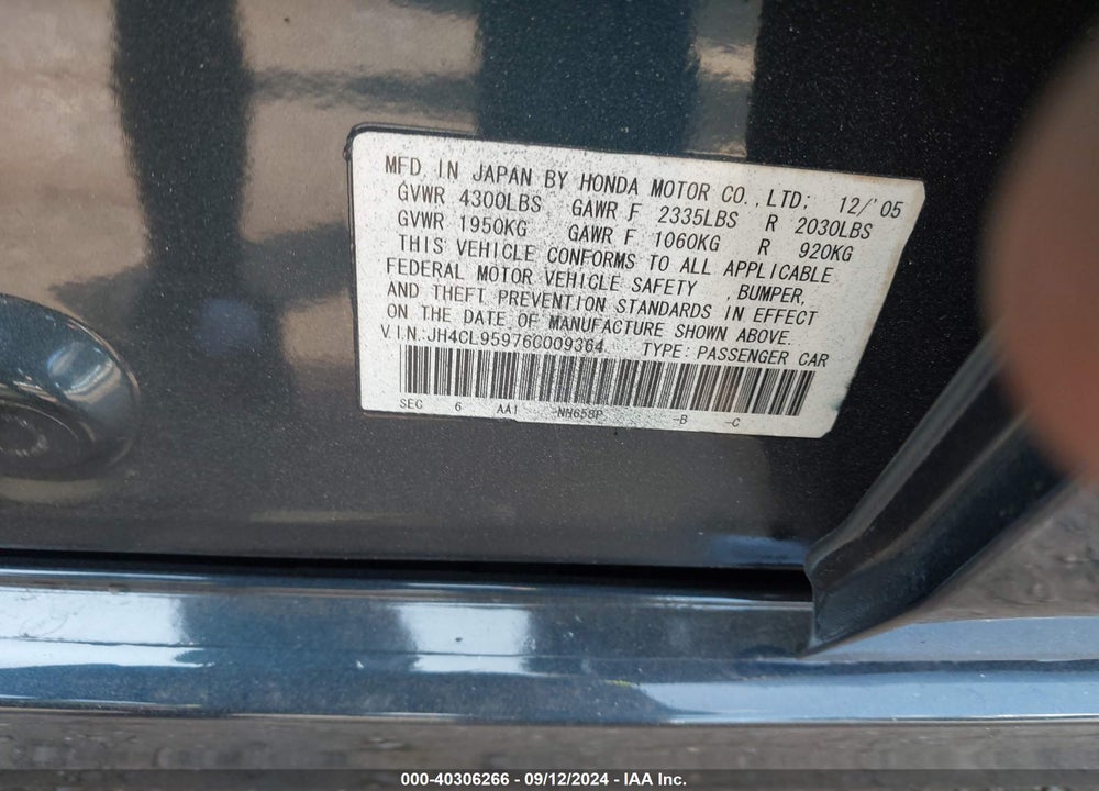 2006 ACURA TSX VIN: JH4CL95976C009364