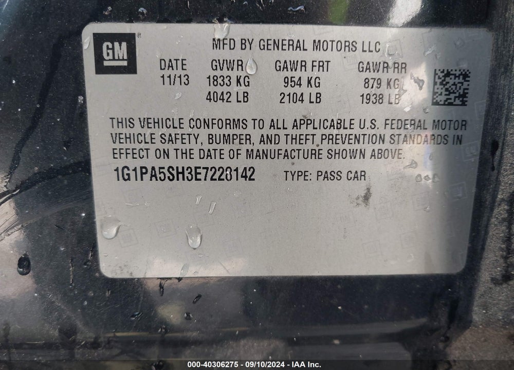 2014 CHEVROLET CRUZE LS AUTO VIN: 1G1PA5SH3E7228142