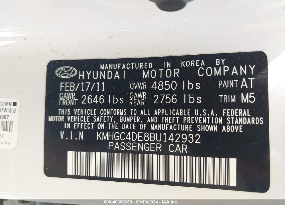 2011 HYUNDAI GENESIS 3.8 VIN: KMHGC4DE8BU142932