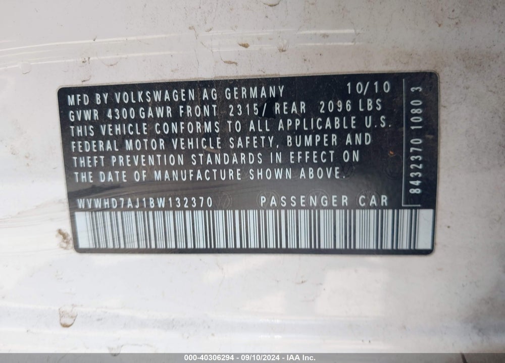 2011 VOLKSWAGEN GTI 4-DOOR VIN: WVWHD7AJ1BW132370