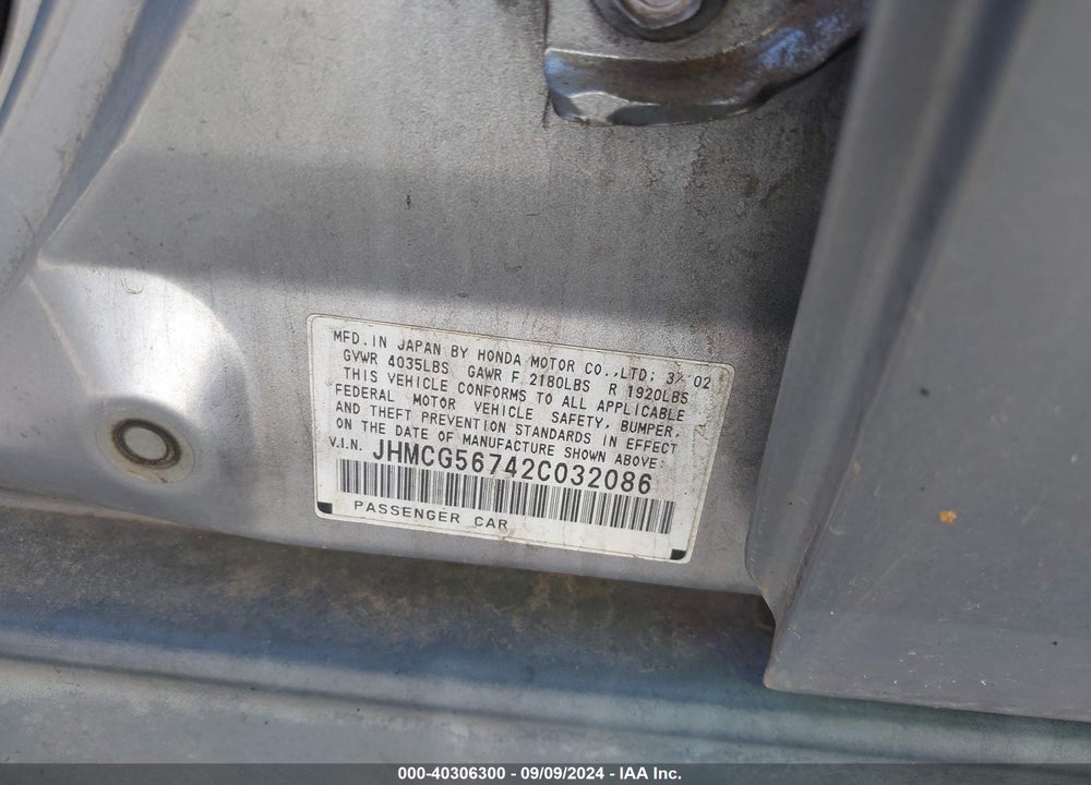 2002 HONDA ACCORD 2.3 SE VIN: JHMCG56742C032086