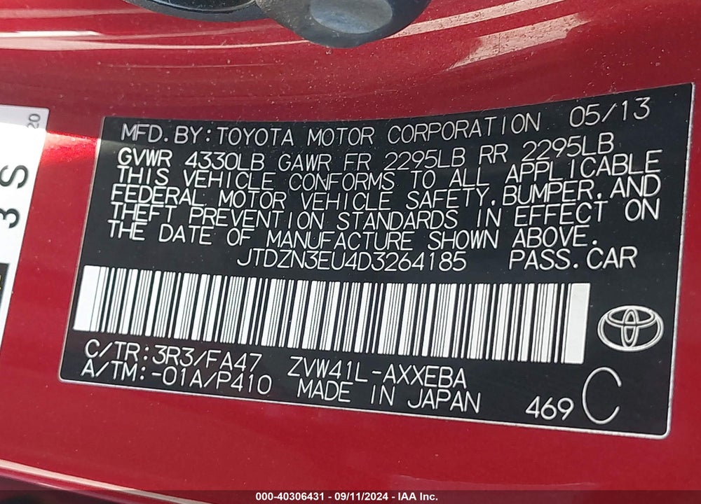2013 TOYOTA PRIUS V THREE VIN: JTDZN3EU4D3264185