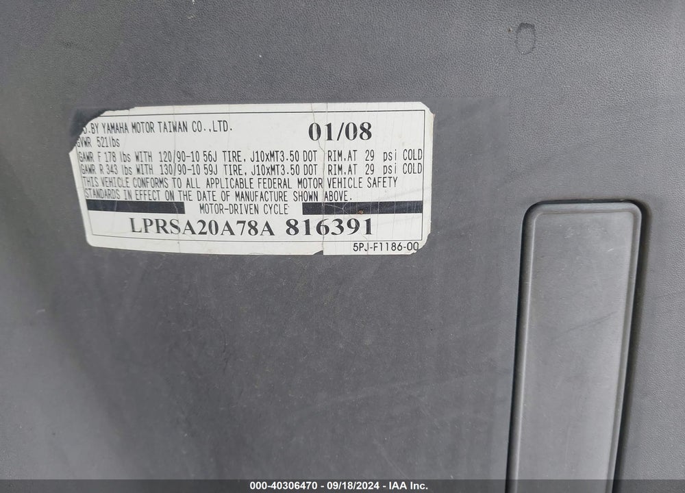 2008 YAMAHA YW50 VIN: LPRSA20A78A816391