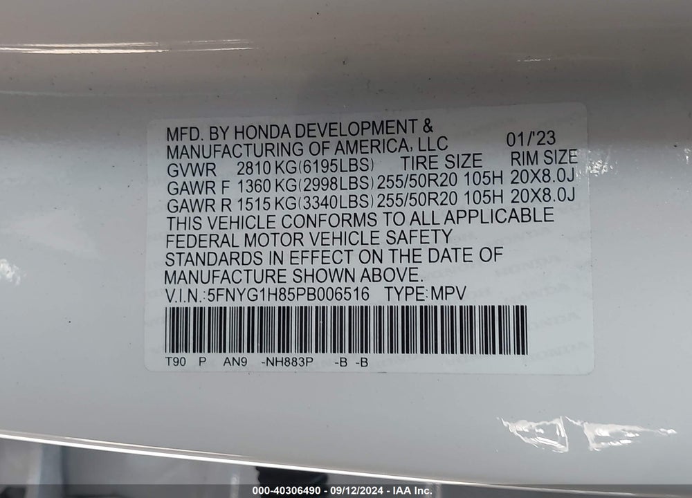 2023 HONDA PILOT AWD ELITE VIN: 5FNYG1H85PB006516