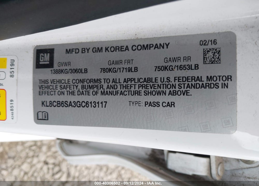 2016 CHEVROLET SPARK LS CVT VIN: KL8CB6SA3GC613117