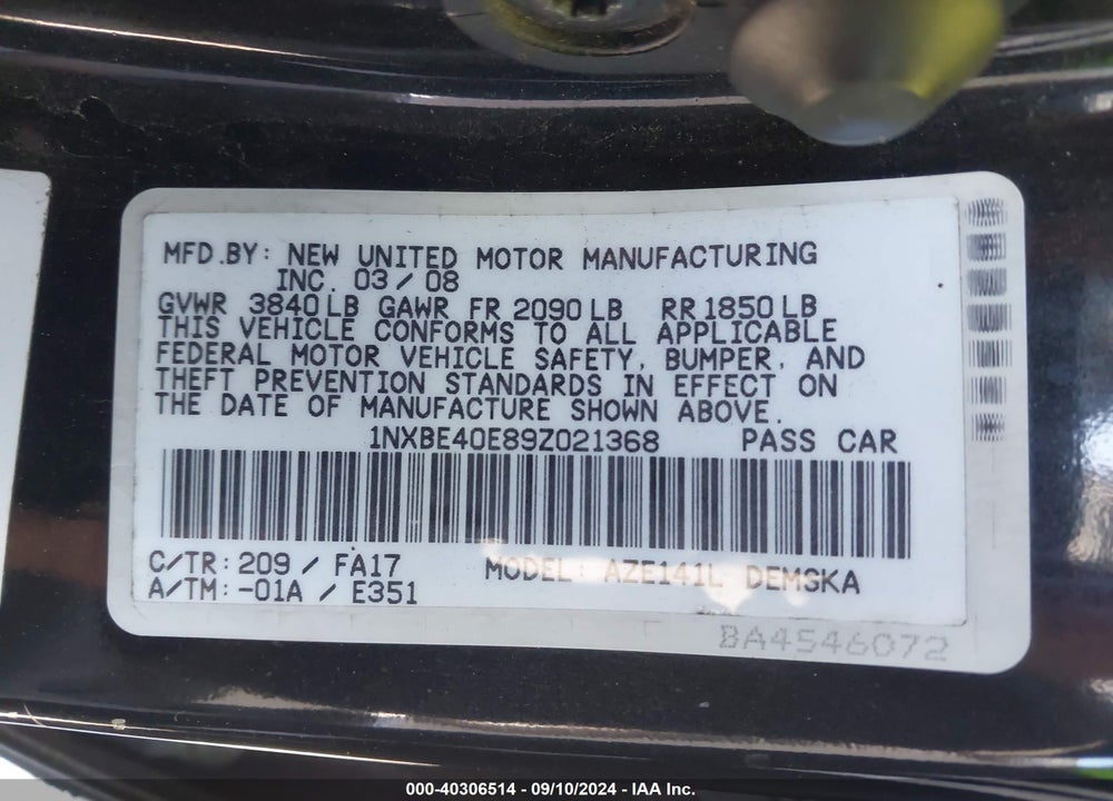 2009 TOYOTA COROLLA XRS VIN: 1NXBE40E89Z021368