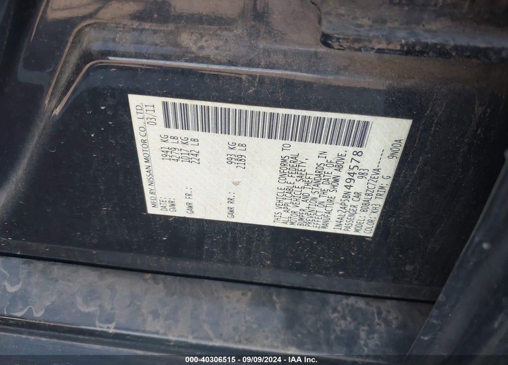 2011 NISSAN ALTIMA 2.5 S VIN: 1N4AL2AP5BN494578