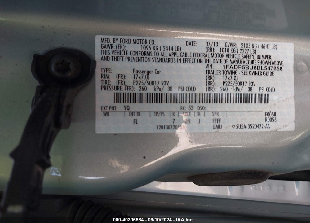 2013 FORD C-MAX HYBRID SEL VIN: 1FADP5BU6DL547858