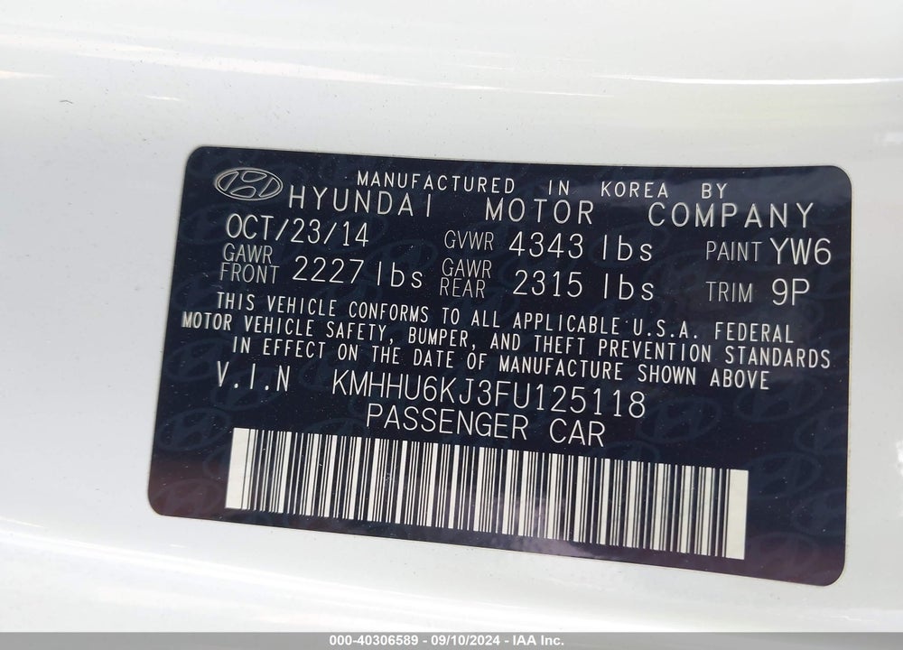 2015 HYUNDAI GENESIS 3.8 R-SPEC VIN: KMHHU6KJ3FU125118
