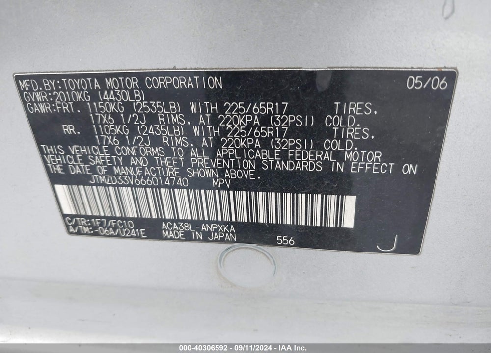 2006 TOYOTA RAV4 VIN: JTMZD33V666014740