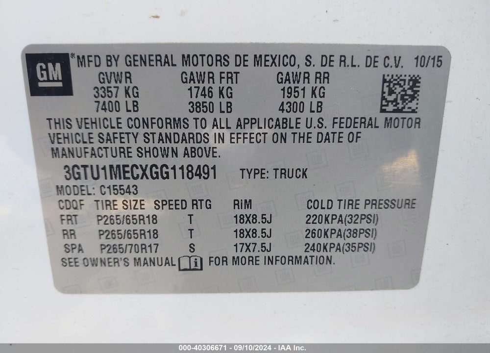 2016 GMC SIERRA 1500 SLE VIN: 3GTU1MECXGG118491