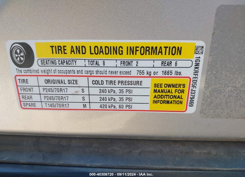2015 CHEVROLET TRAVERSE LS VIN: 1GNKRFED5FJ379469