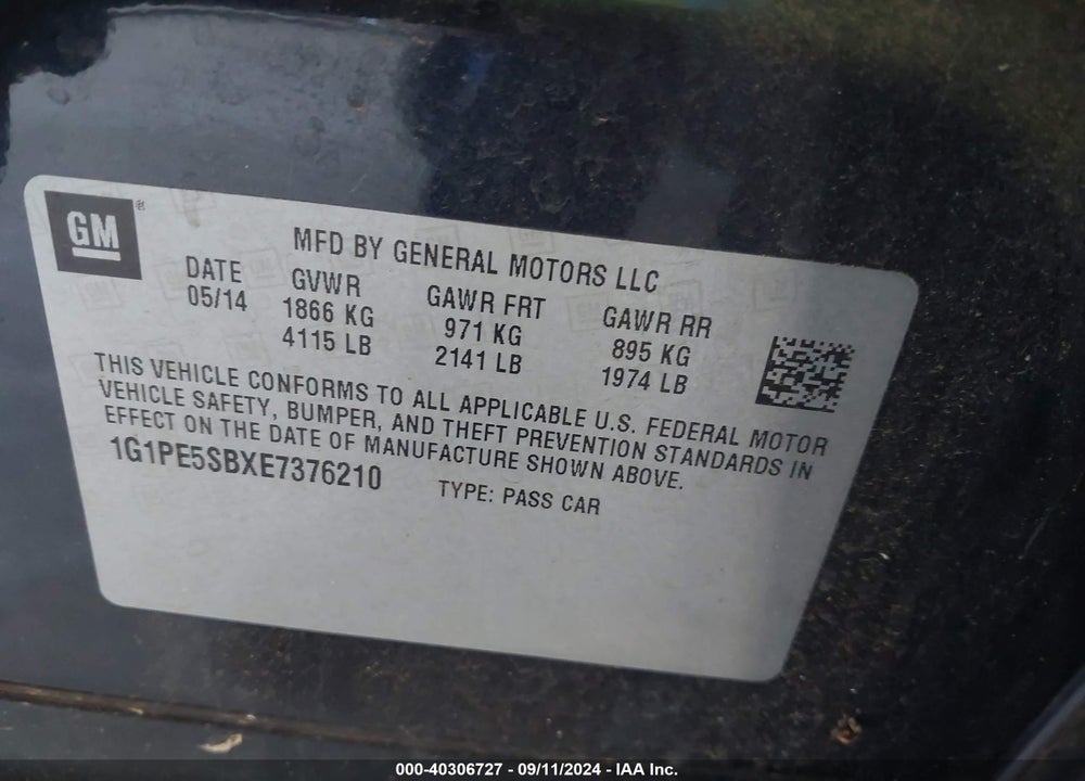 2014 CHEVROLET CRUZE 2LT AUTO VIN: 1G1PE5SBXE7376210