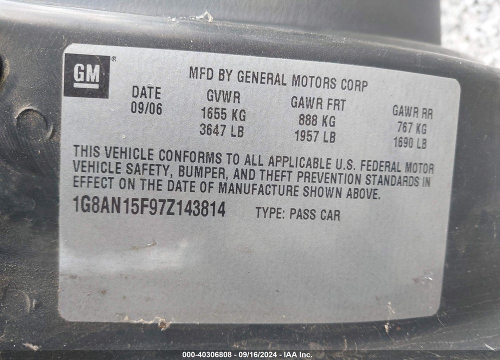 2007 SATURN ION 2 VIN: 1G8AN15F97Z143814