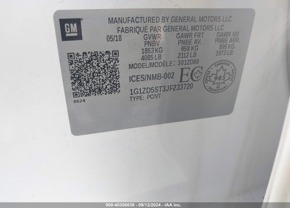 2018 CHEVROLET MALIBU LT VIN: 1G1ZD5ST3JF233720