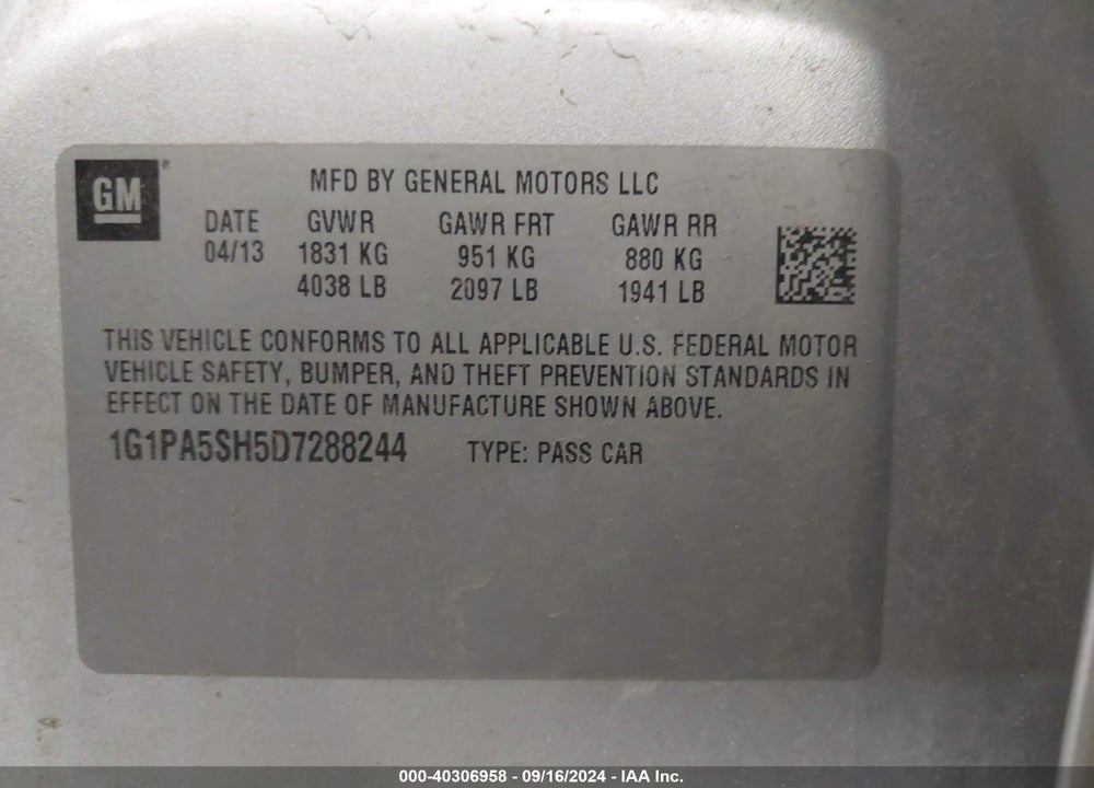 2013 CHEVROLET CRUZE LS AUTO VIN: 1G1PA5SH5D7288244