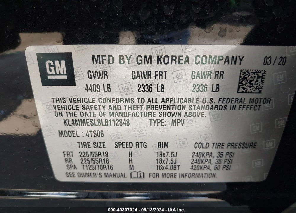 2020 BUICK ENCORE GX AWD SELECT VIN: KL4MMESL8LB112848