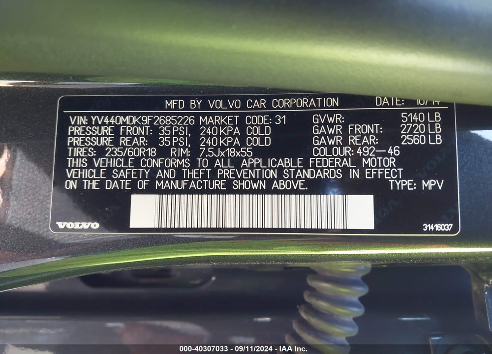 2015 VOLVO XC60 T5 PREMIER VIN: YV440MDK9F2685226