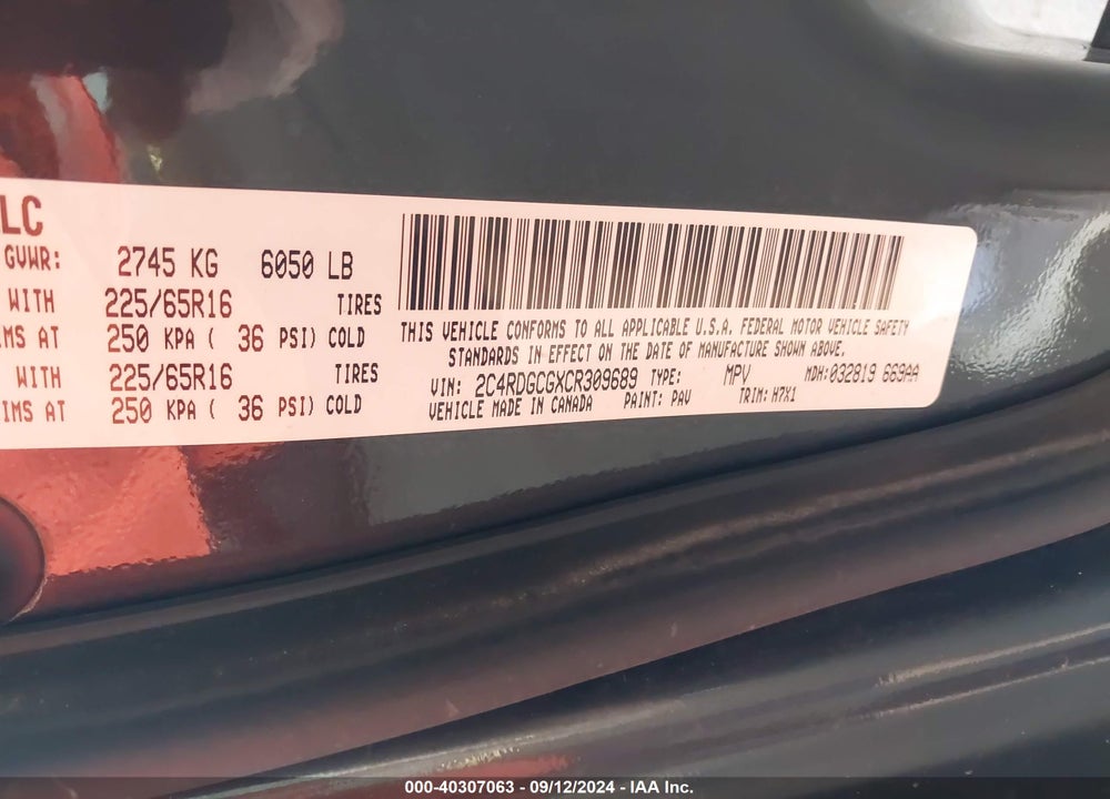 2012 DODGE GRAND CARAVAN SXT VIN: 2C4RDGCGXCR309689