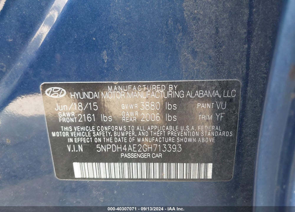 2016 HYUNDAI ELANTRA SE VIN: 5NPDH4AE2GH713393