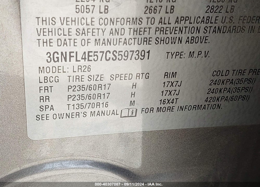 2012 CHEVROLET CAPTIVA SPORT LTZ VIN: 3GNFL4E57CS597391
