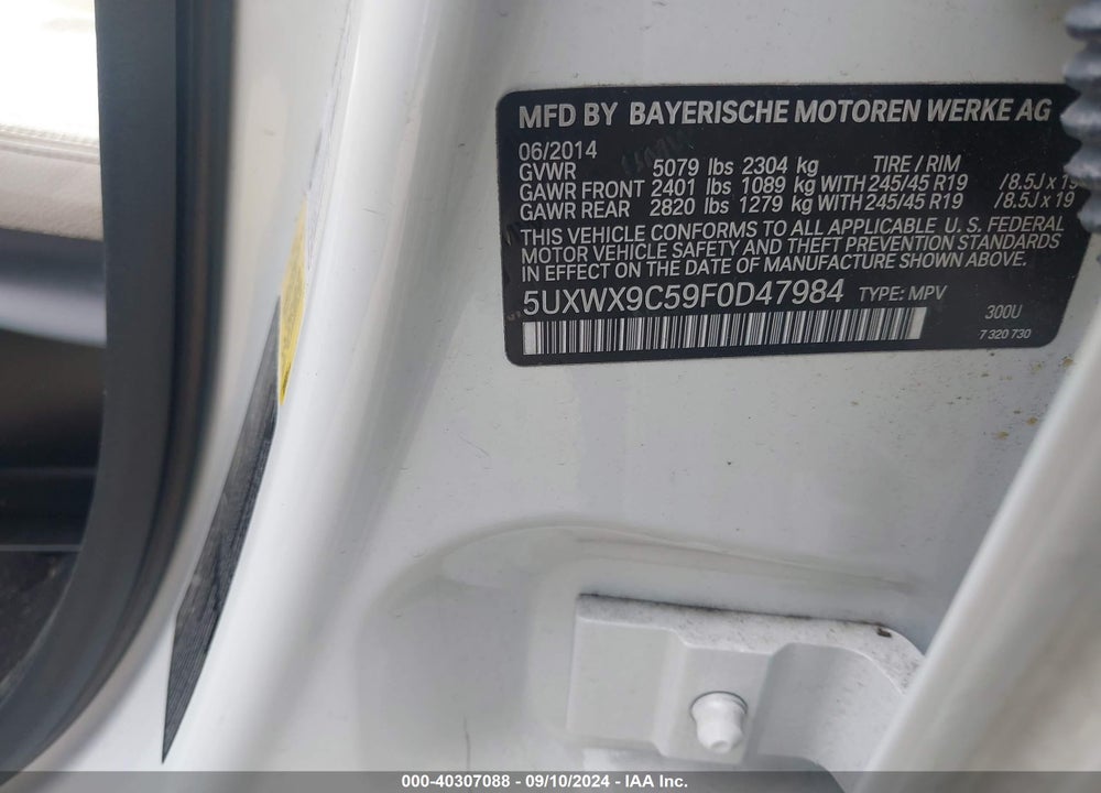 2015 BMW X3 XDRIVE28I VIN: 5UXWX9C59F0D47984