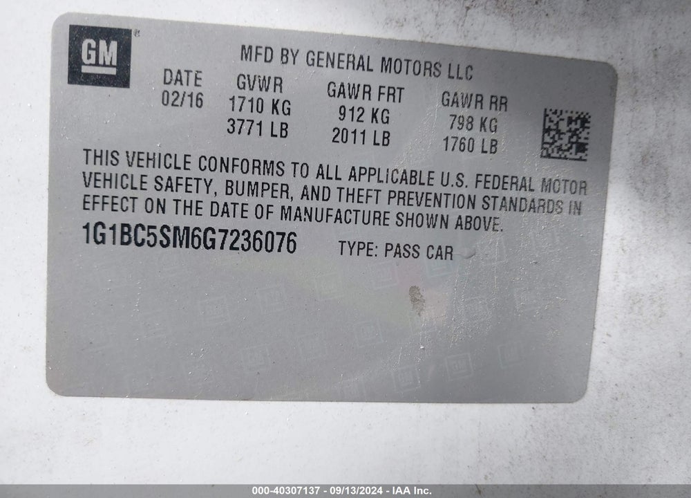 2016 CHEVROLET CRUZE LS AUTO VIN: 1G1BC5SM6G7236076
