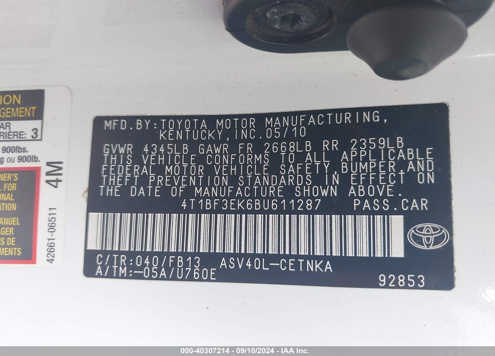 2011 TOYOTA CAMRY LE VIN: 4T1BF3EK6BU611287
