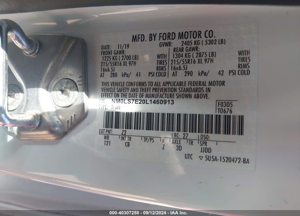 2020 FORD TRANSIT CONNECT XL VIN: NM0LS7E20L1460913